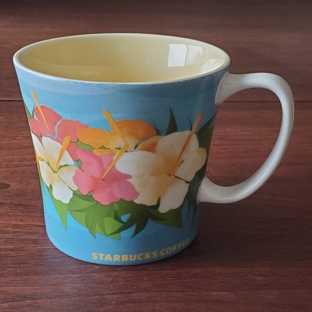 Starbucks Hawaii Floral Mug Cup Hibiscus 2010 Bone China 16 oz